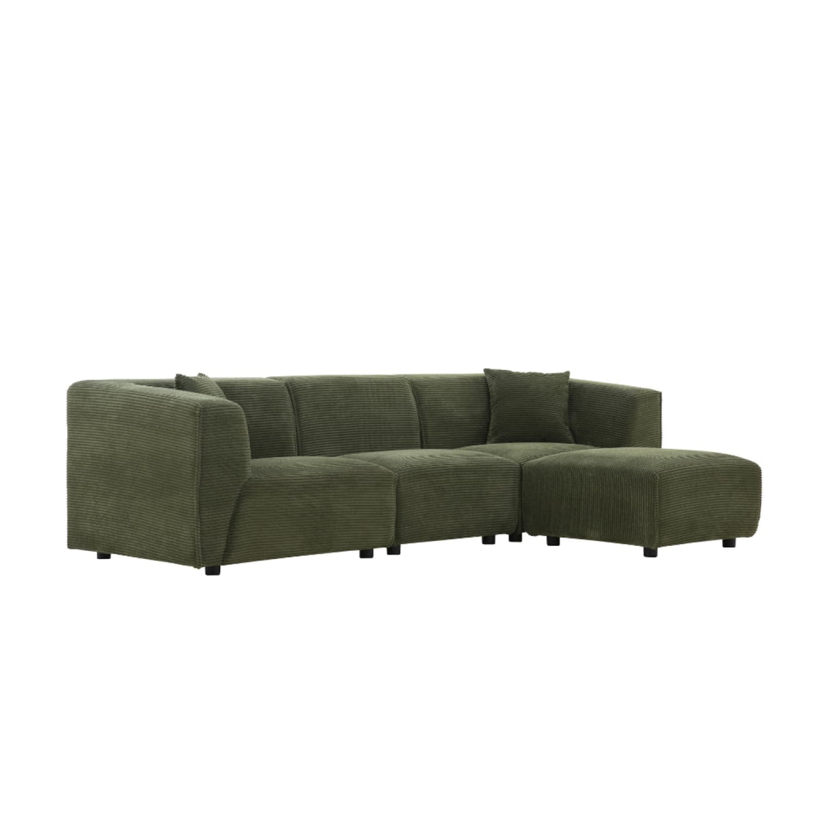 Canapé Modulable 3 Places et Pouf en Velours Côtelé Vert vert - vue 3