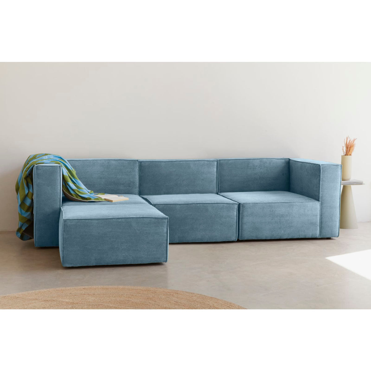 Canapé Modulable en Velours Côtelé Bleu 3 Places avec Chaiselongue bleu cornish - vue 2
