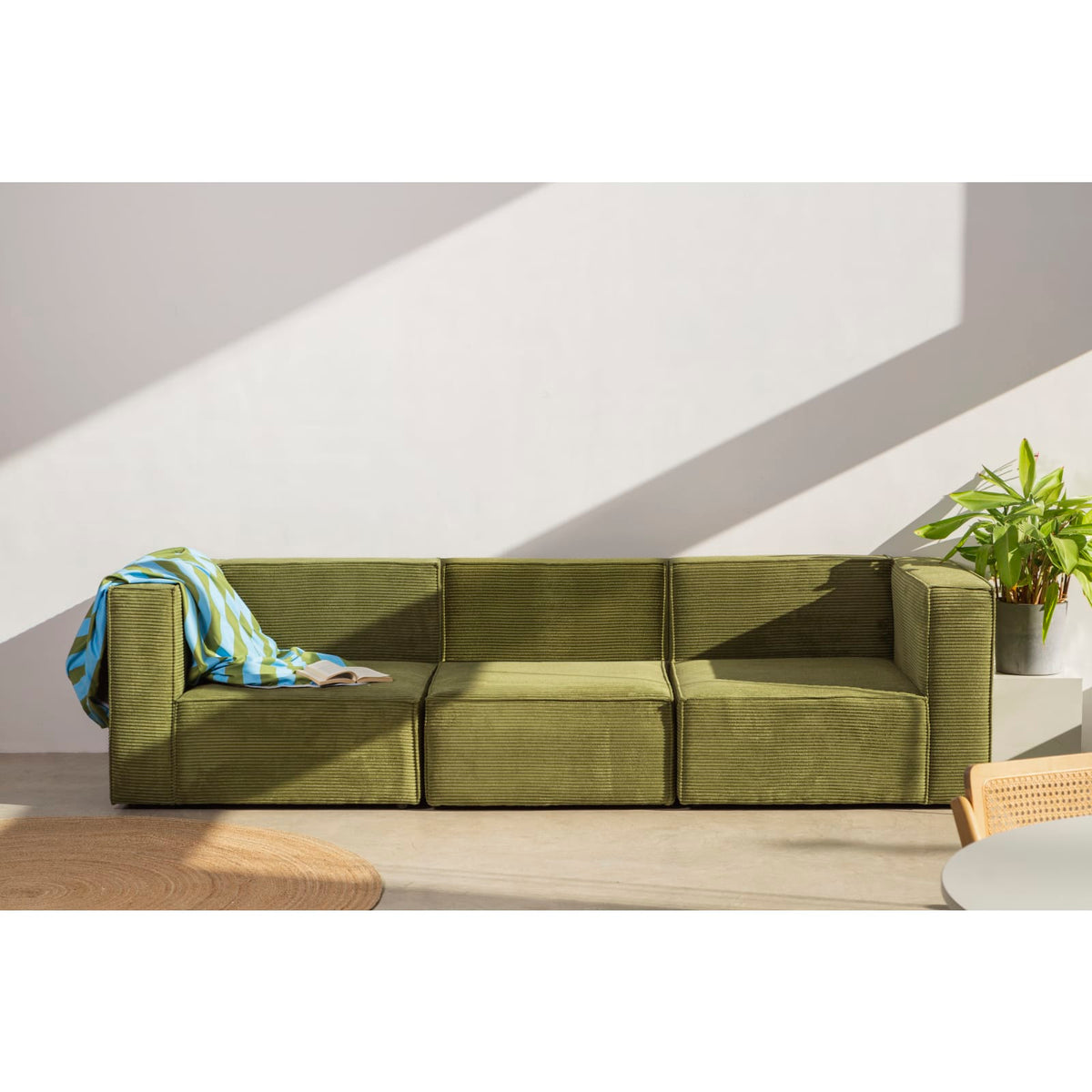 Canapé 3 Places avec Chaiselongue en Velours Côtelé Vert vert - vue 2