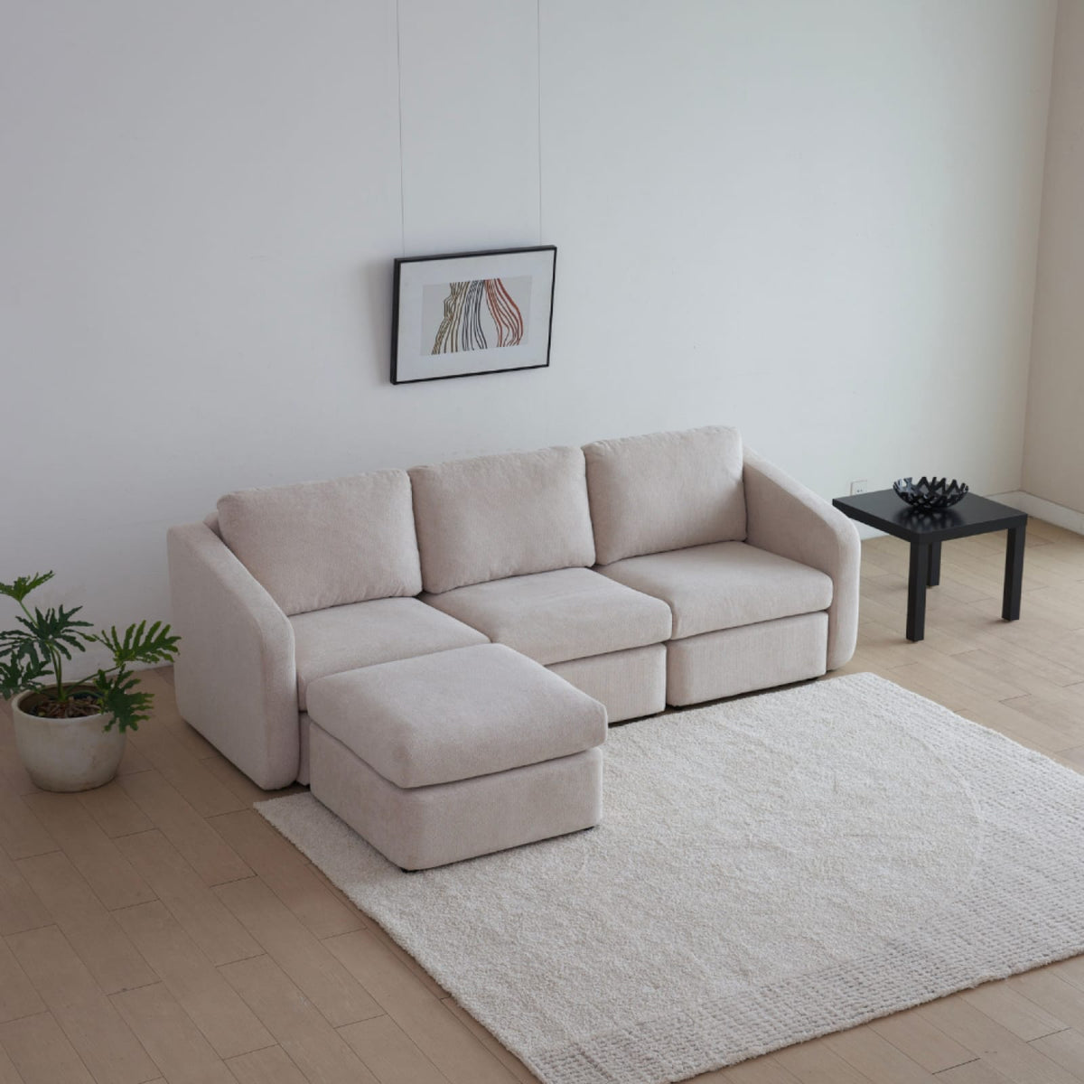 Canapé 3 Places Modulable en Tissu Beige beige - vue 3