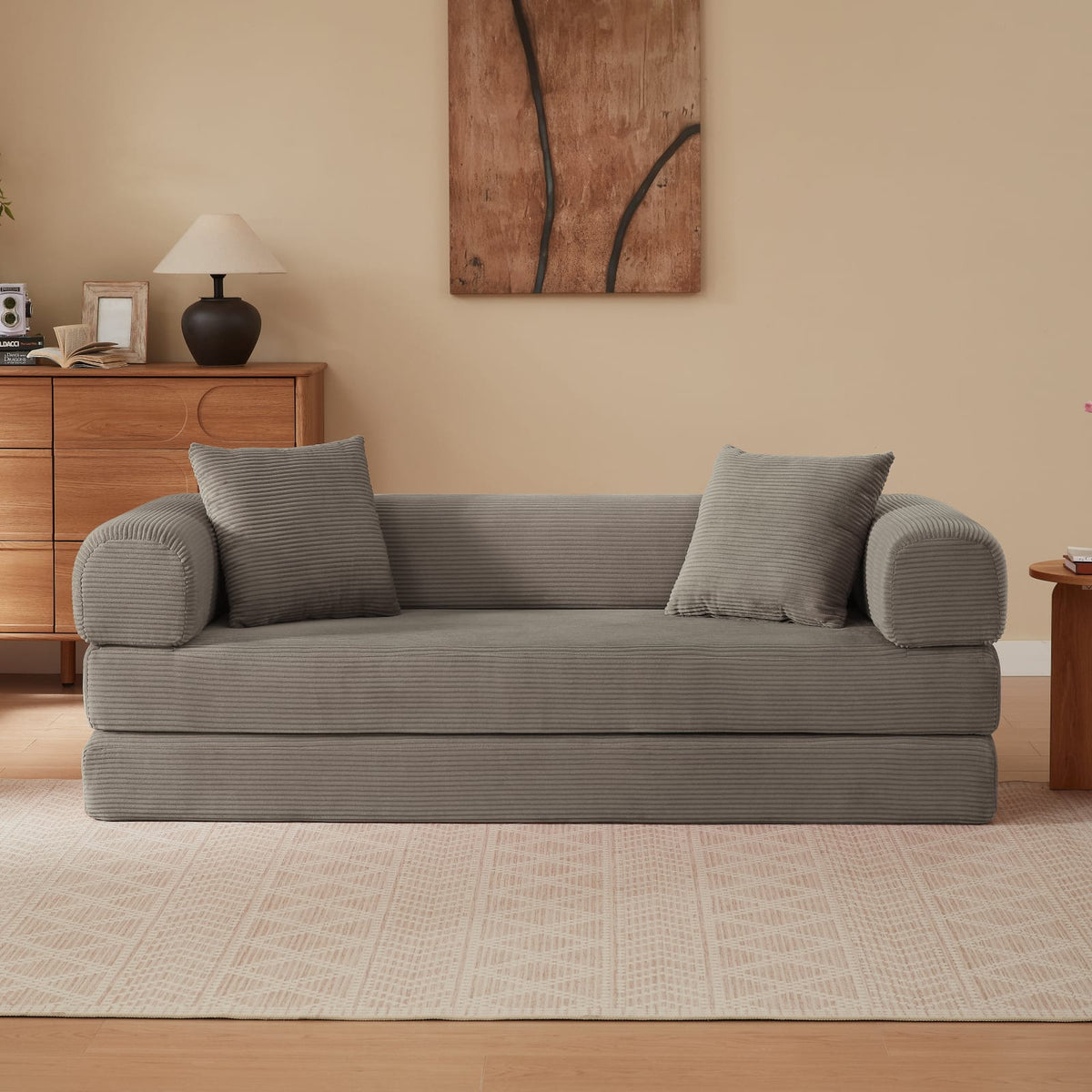 Canapé 3 Places Modulable Convertible en Velours Taupe Taupe - vue 2