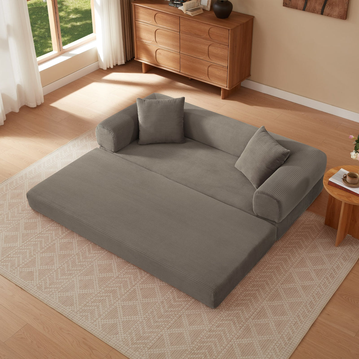 Canapé 3 Places Modulable Convertible en Velours Taupe Taupe - vue 5
