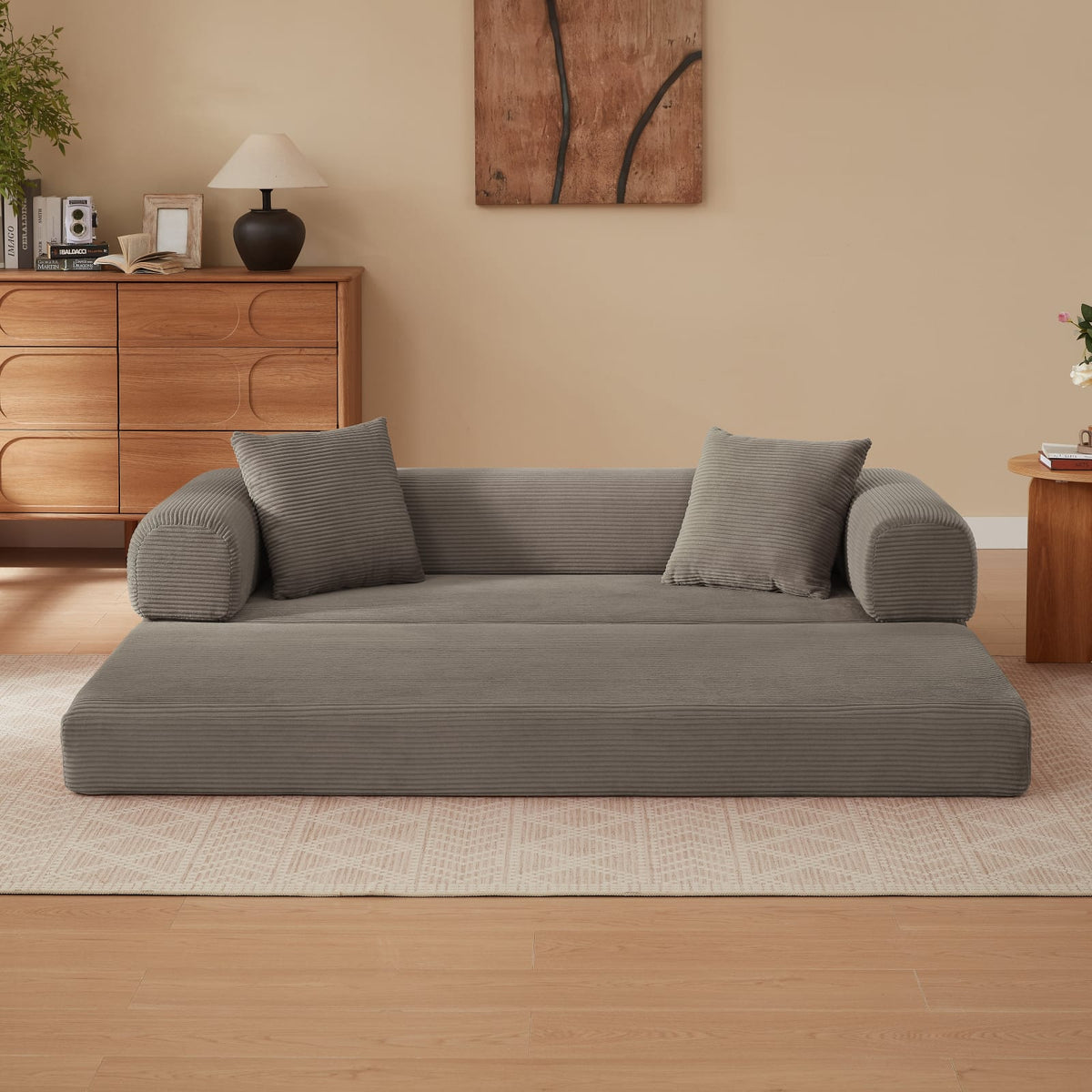 Canapé 3 Places Modulable Convertible en Velours Taupe Taupe - vue 4