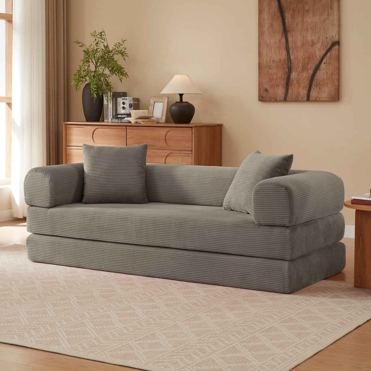 Canapé 3 Places Modulable Convertible en Velours Taupe Taupe - vue 3