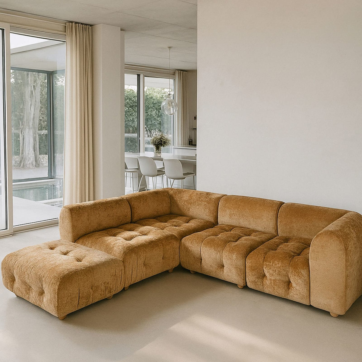 Canapé Modulable 5 Places en Velours Ocre ocre - vue 3