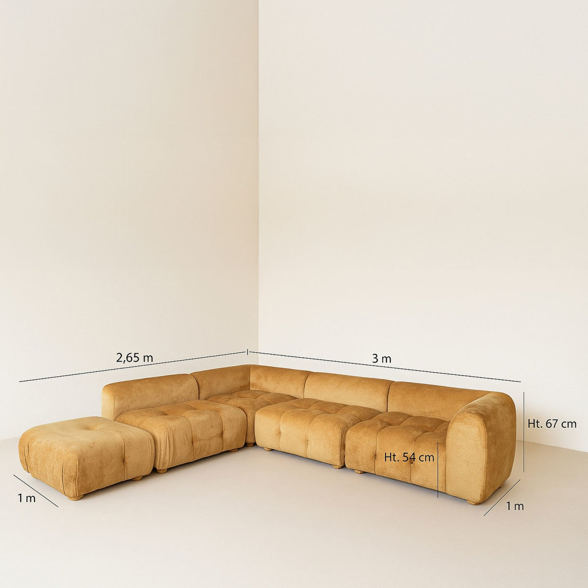Canapé Modulable 5 Places en Velours Ocre ocre - vue 6