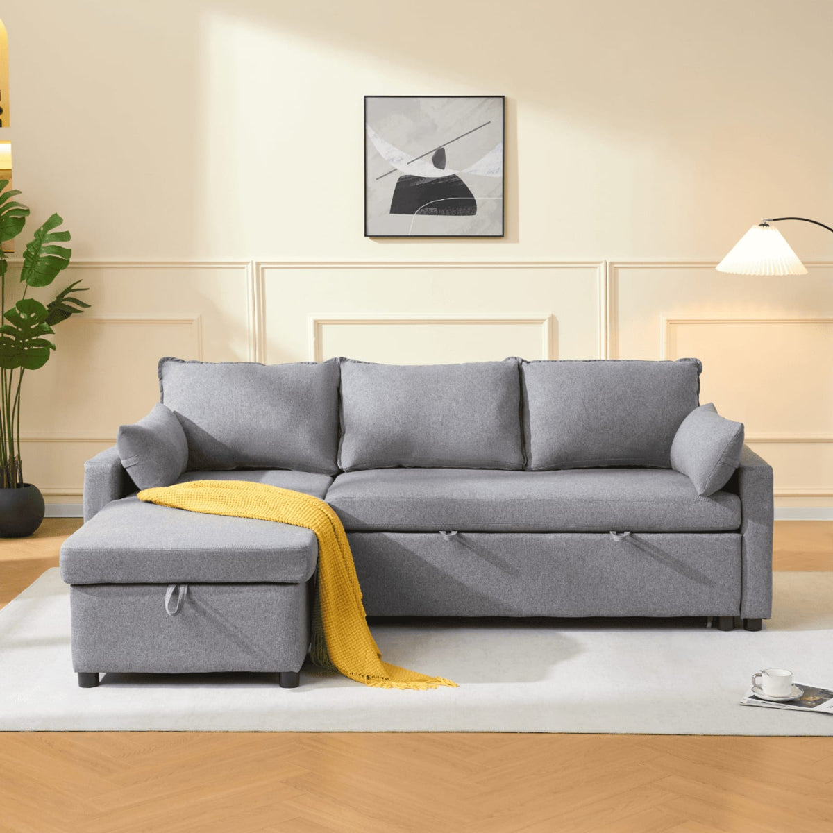 Canapé d'Angle Convertible 3 Places en Tissu Gris Foncé gris foncé - vue 2