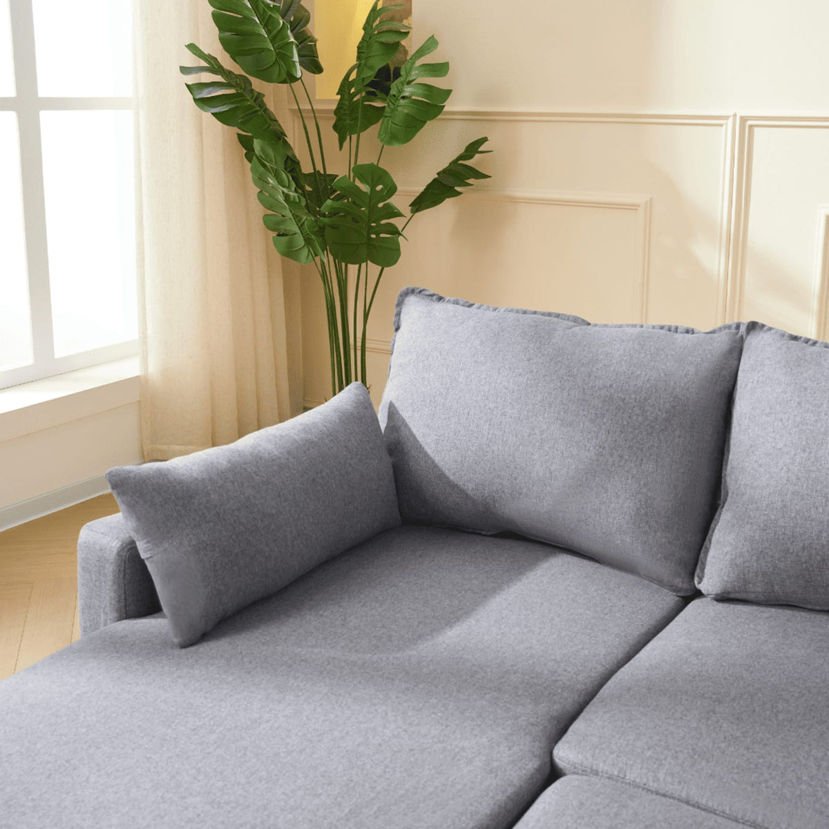 Canapé d'Angle Convertible 3 Places en Tissu Gris Foncé gris foncé - vue 6