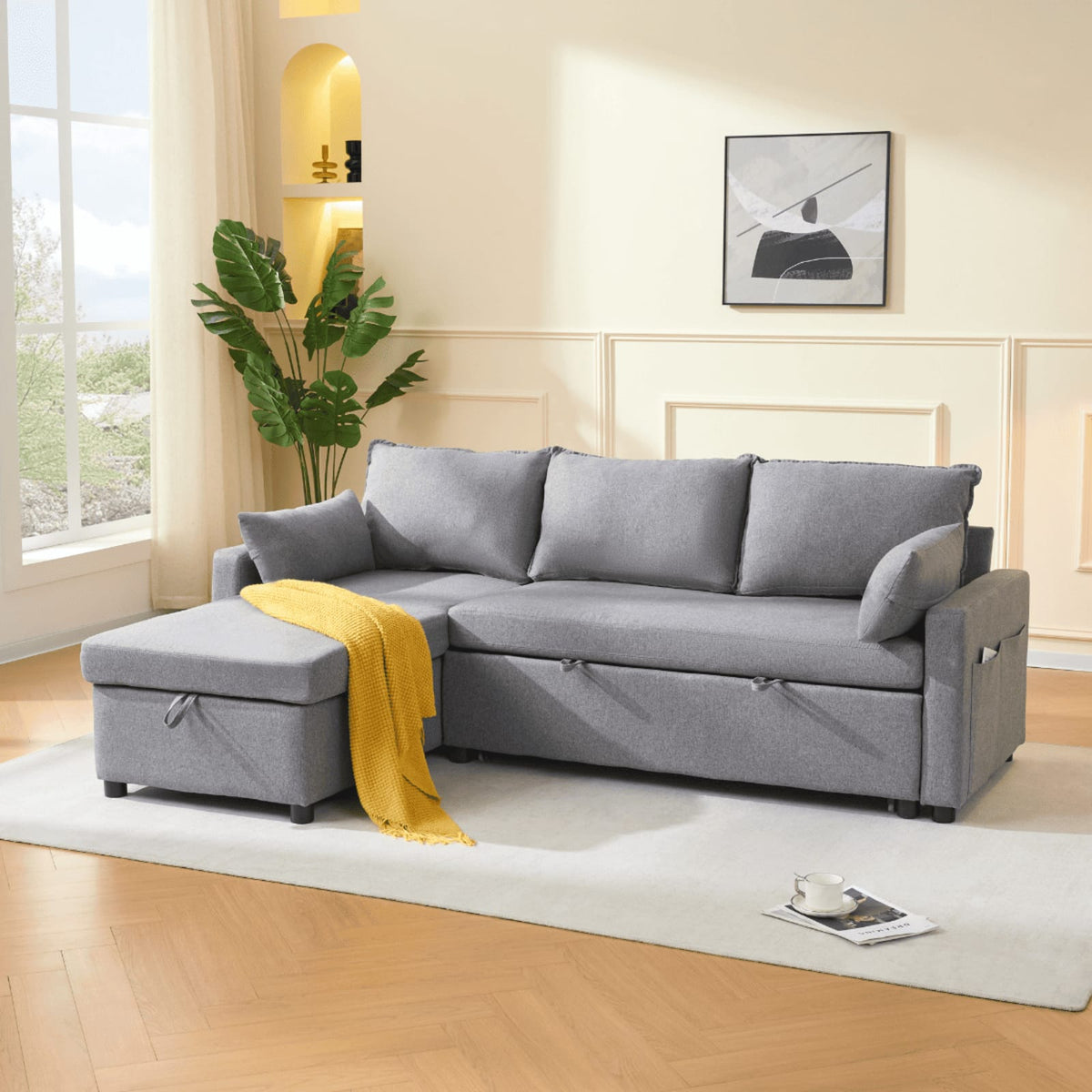 Canapé d'Angle Convertible 3 Places en Tissu Gris Foncé gris foncé - vue 4