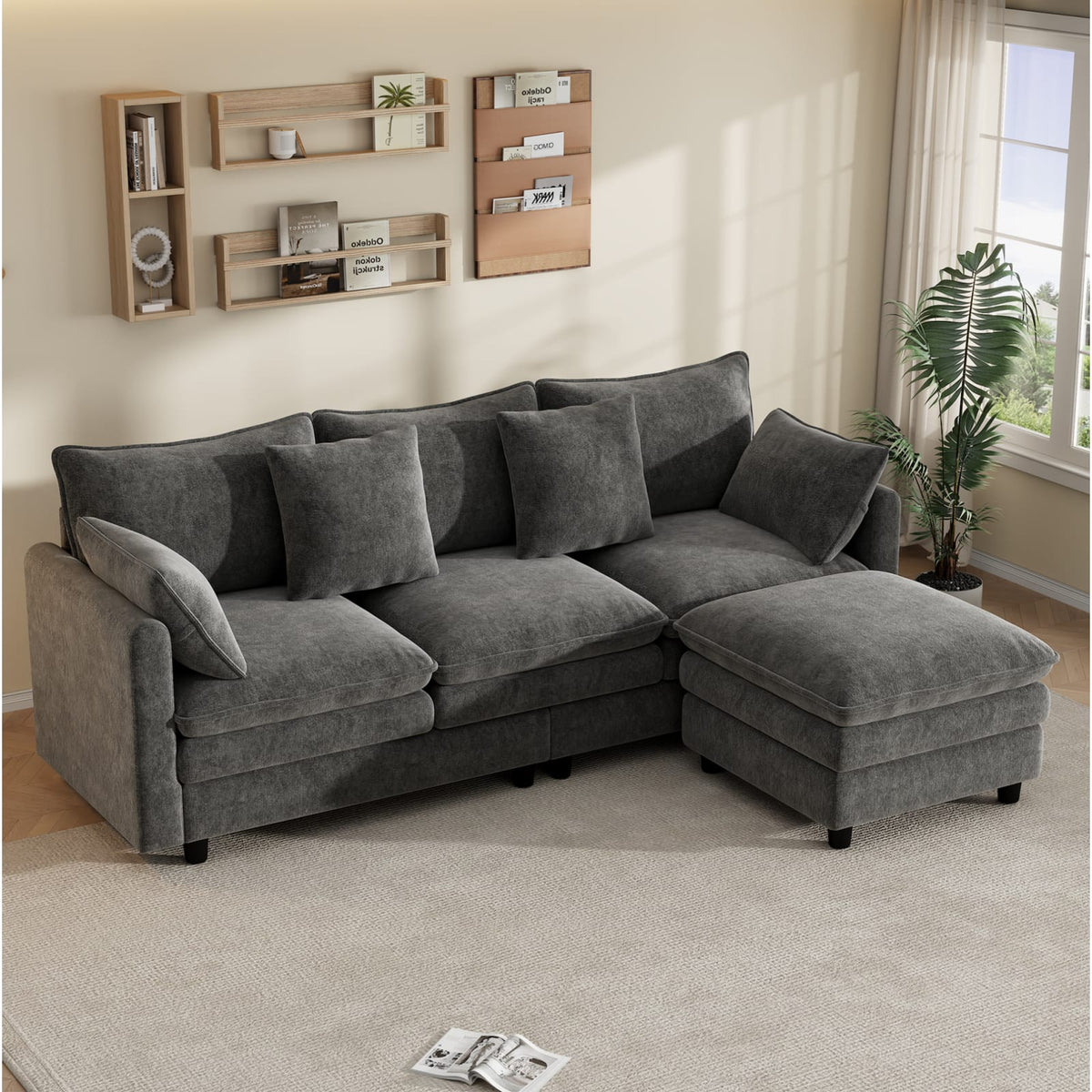 Canapé d'Angle Modulable 3 Places en Chenille Grise gris - vue 4