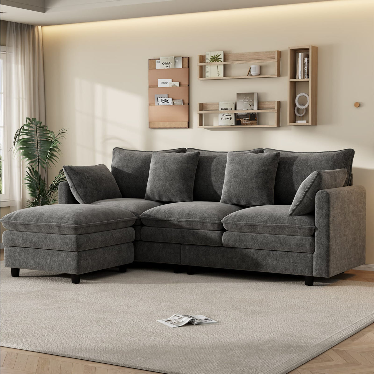 Canapé d'Angle Modulable 3 Places en Chenille Grise gris - vue 6