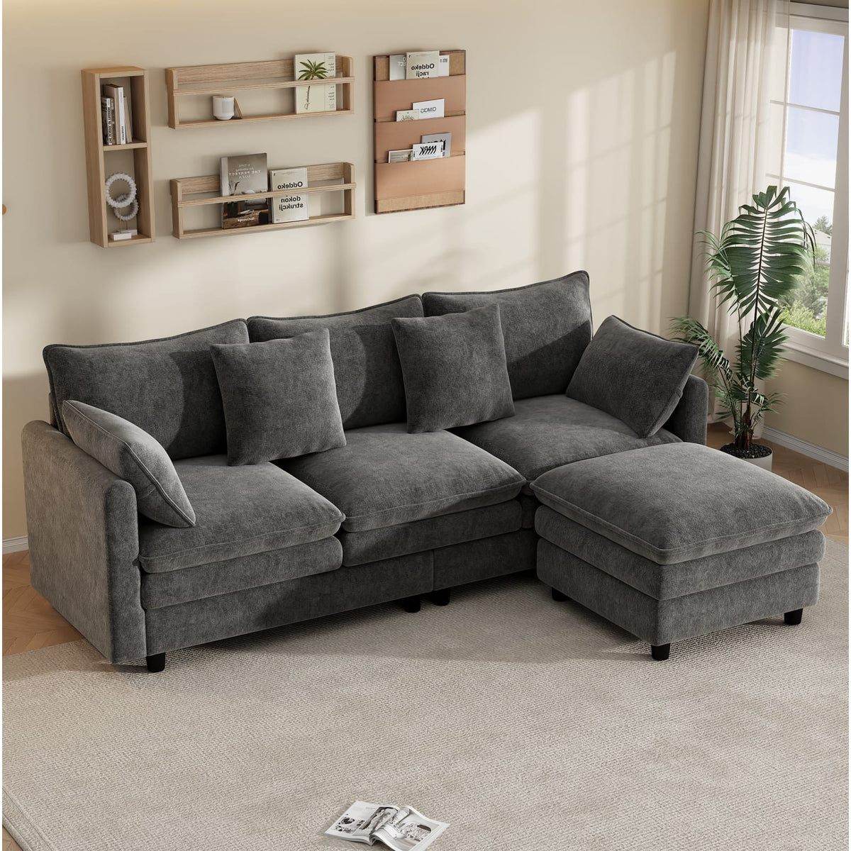 Canapé d'Angle Modulable 3 Places en Chenille Grise gris - vue 5