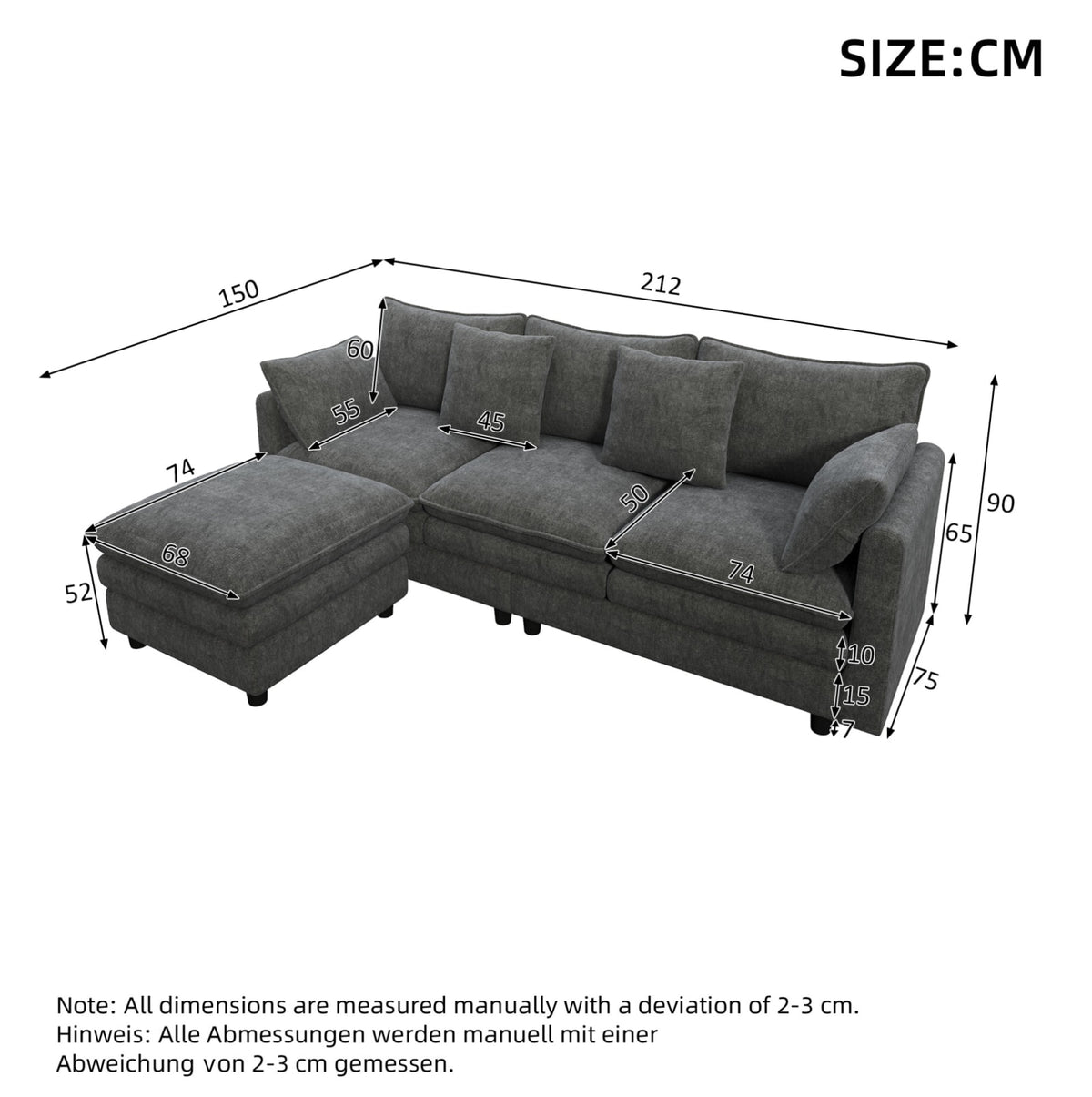 Canapé d'Angle Modulable 3 Places en Chenille Grise gris - vue 7