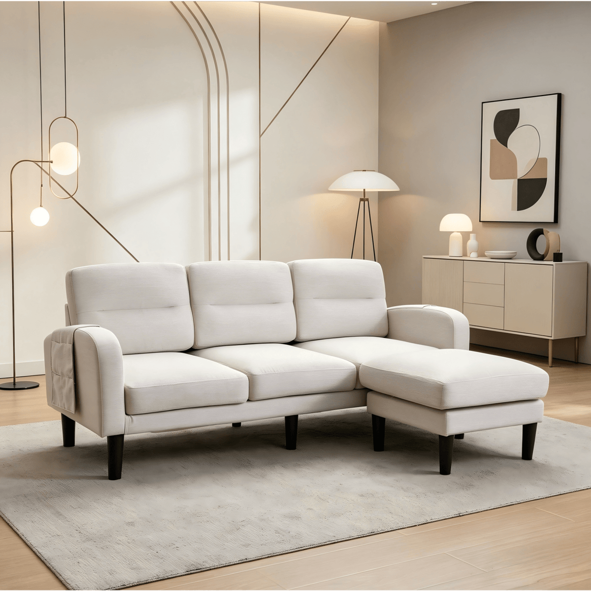 Canapé d'Angle Modulable en Tissu Beige avec Méridienne et Rangement beige - vue 2