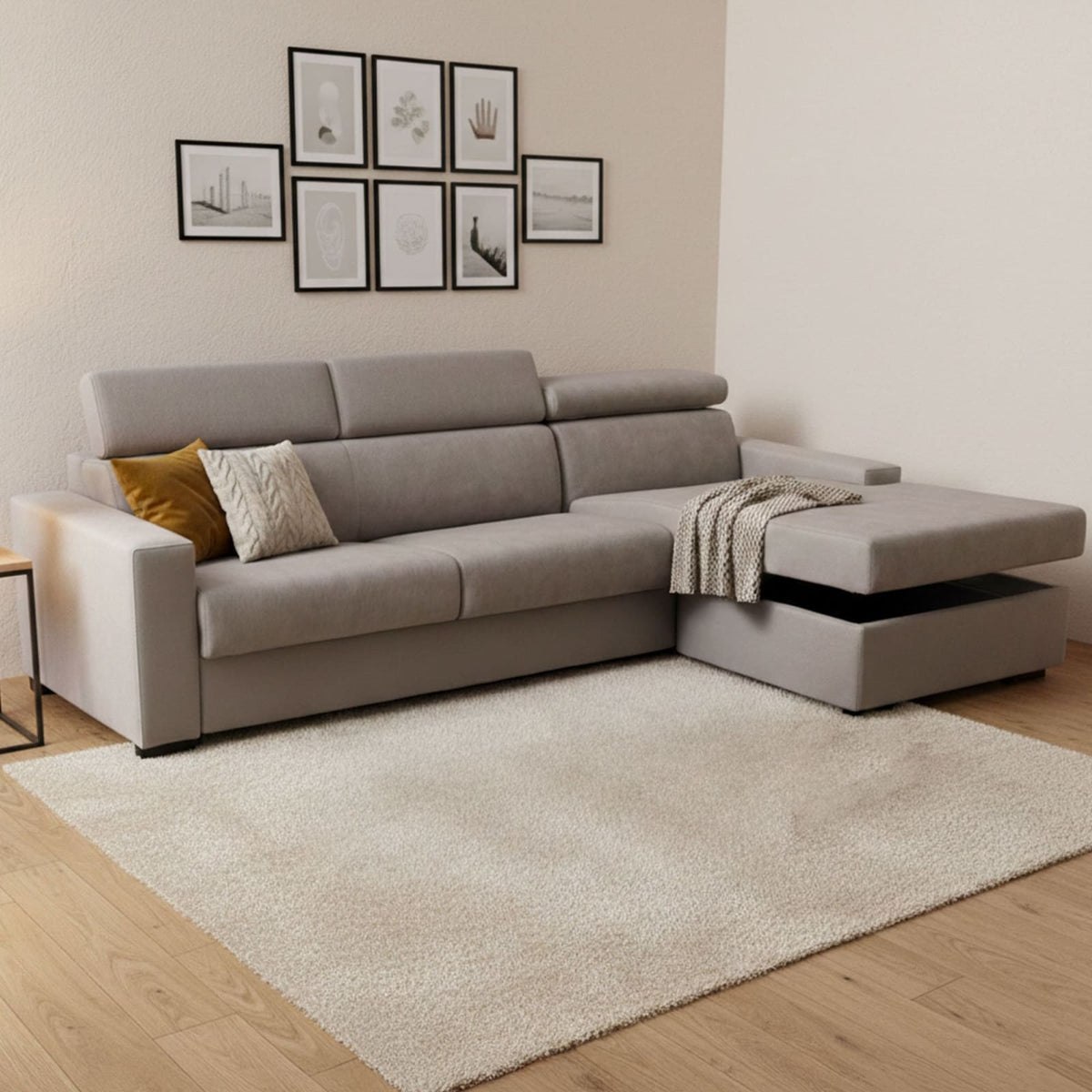 Canapé d'Angle Convertible en Tissu Tourterelle gris tourterelle - vue 2