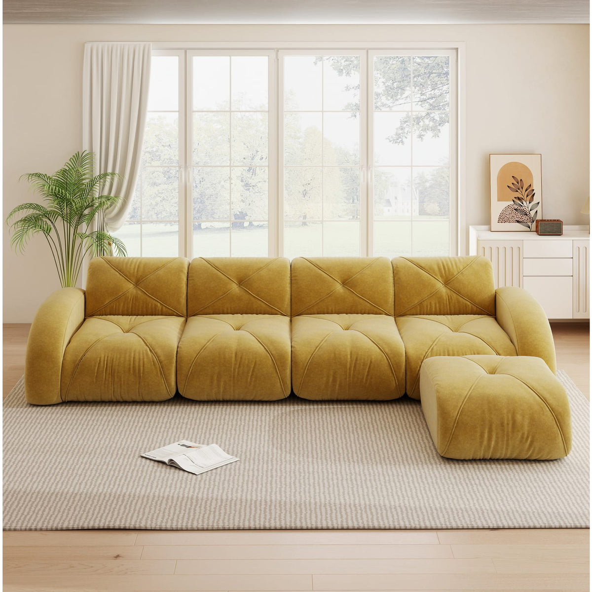 Canapé d'Angle Modulable en Chenille Jaune jaune - vue 2