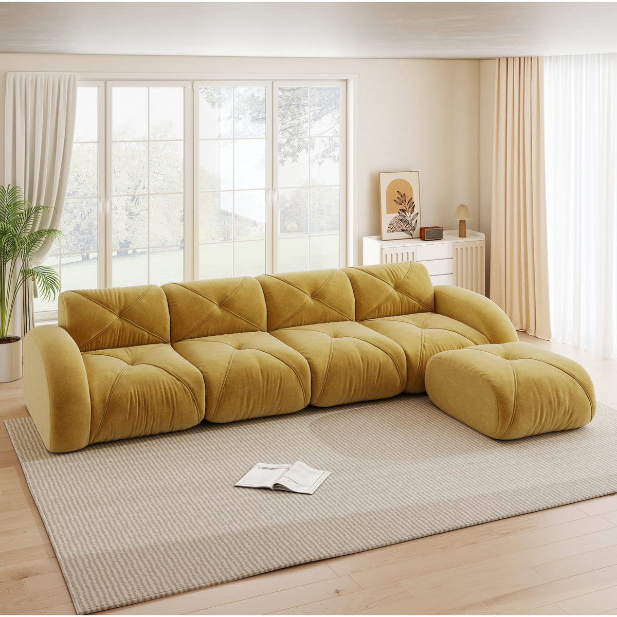 Canapé d'Angle Modulable en Chenille Jaune jaune - vue 3