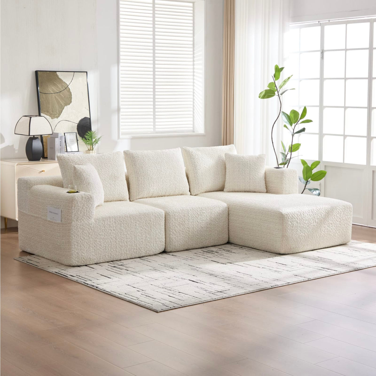 Canapé d'Angle Modulable en Chenille Beige beige - vue 2