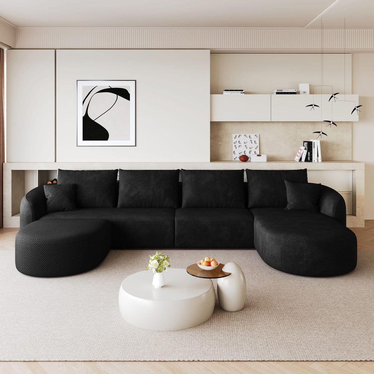 Canapé d'Angle en U Modulable en Tissu Noir noir - vue 4