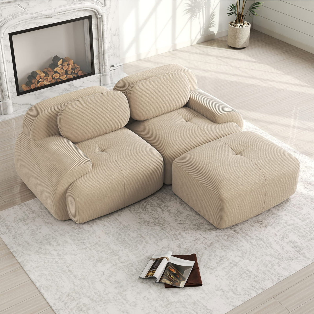 Canapé d'Angle Modulable en Velours Côtelé Beige beige - vue 3