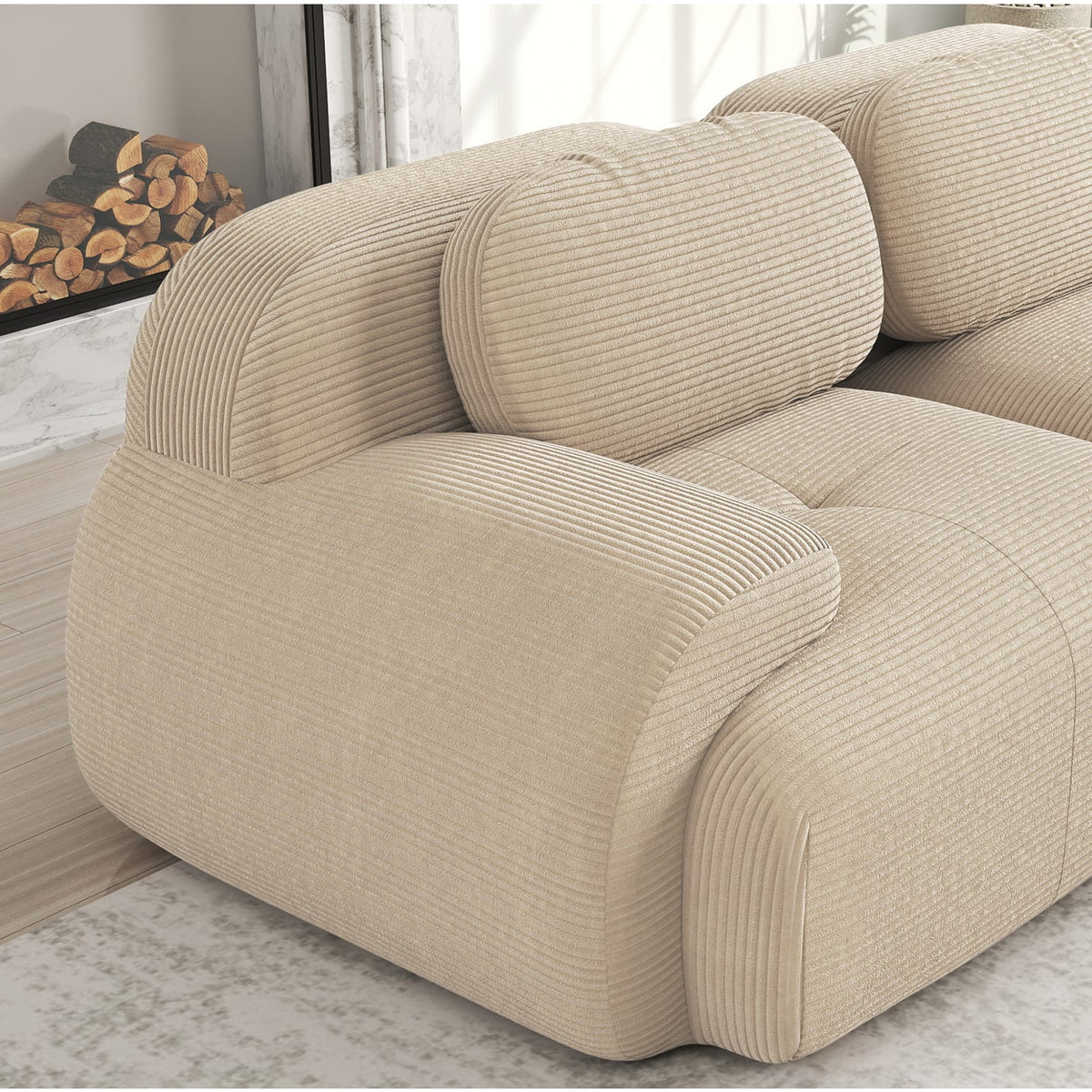 Canapé d'Angle Modulable en Velours Côtelé Beige beige - vue 6