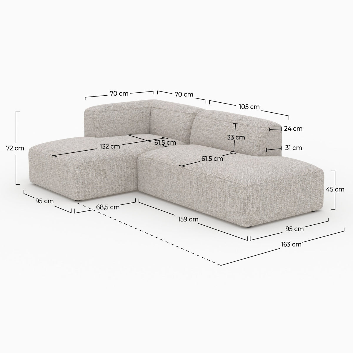 Canapé d'Angle Gauche Modulable en Tissu Beige beige - vue 4