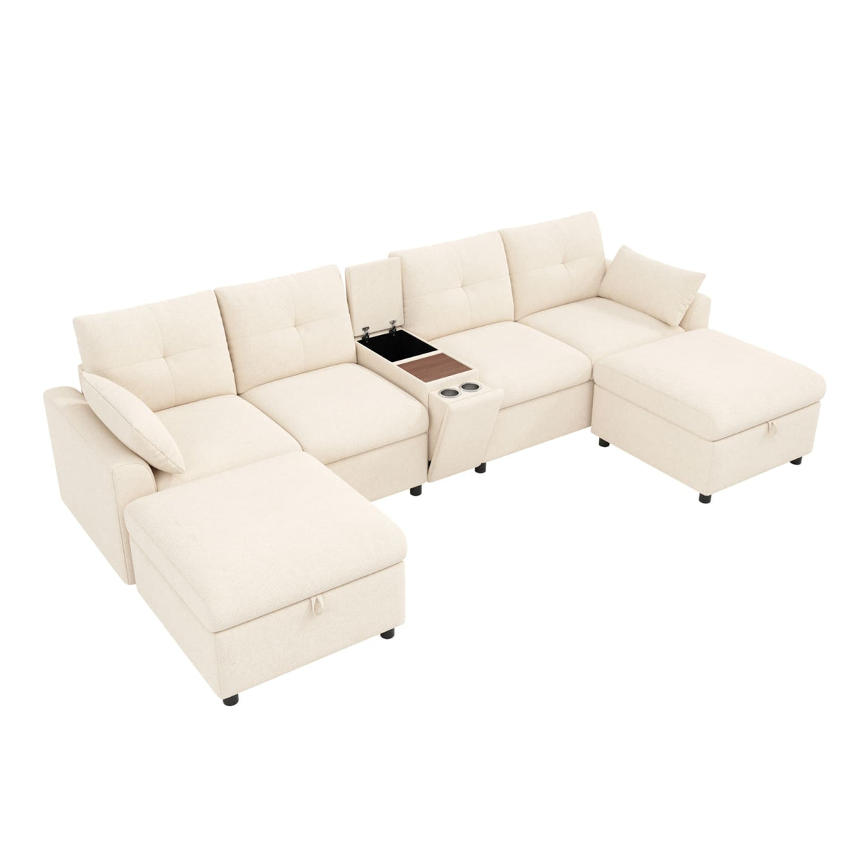 Canapé d'Angle Modulable 6 Places en Chenille Beige beige - vue 4