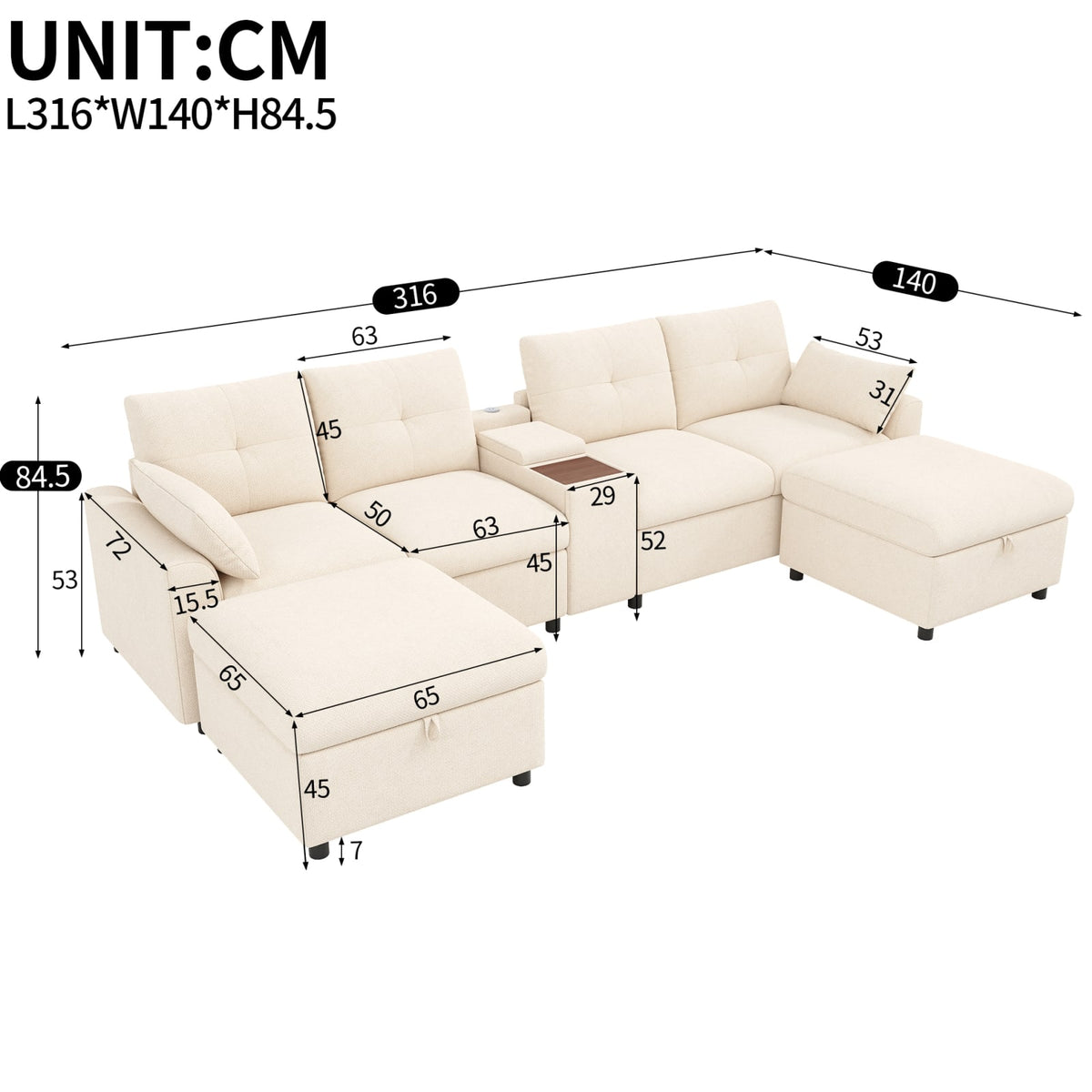 Canapé d'Angle Modulable 6 Places en Chenille Beige beige - vue 5