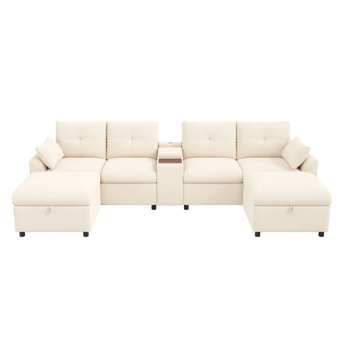 Canapé d'Angle Modulable 6 Places en Chenille Beige beige - vue 3