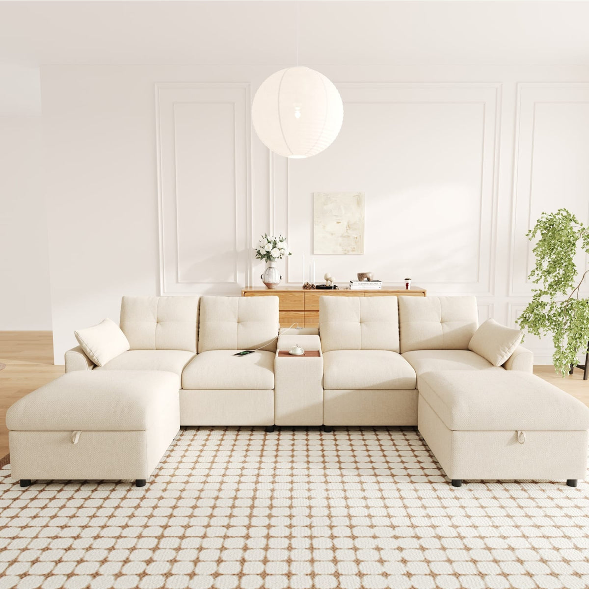 Canapé d'Angle Modulable 6 Places en Chenille Beige beige - vue 2