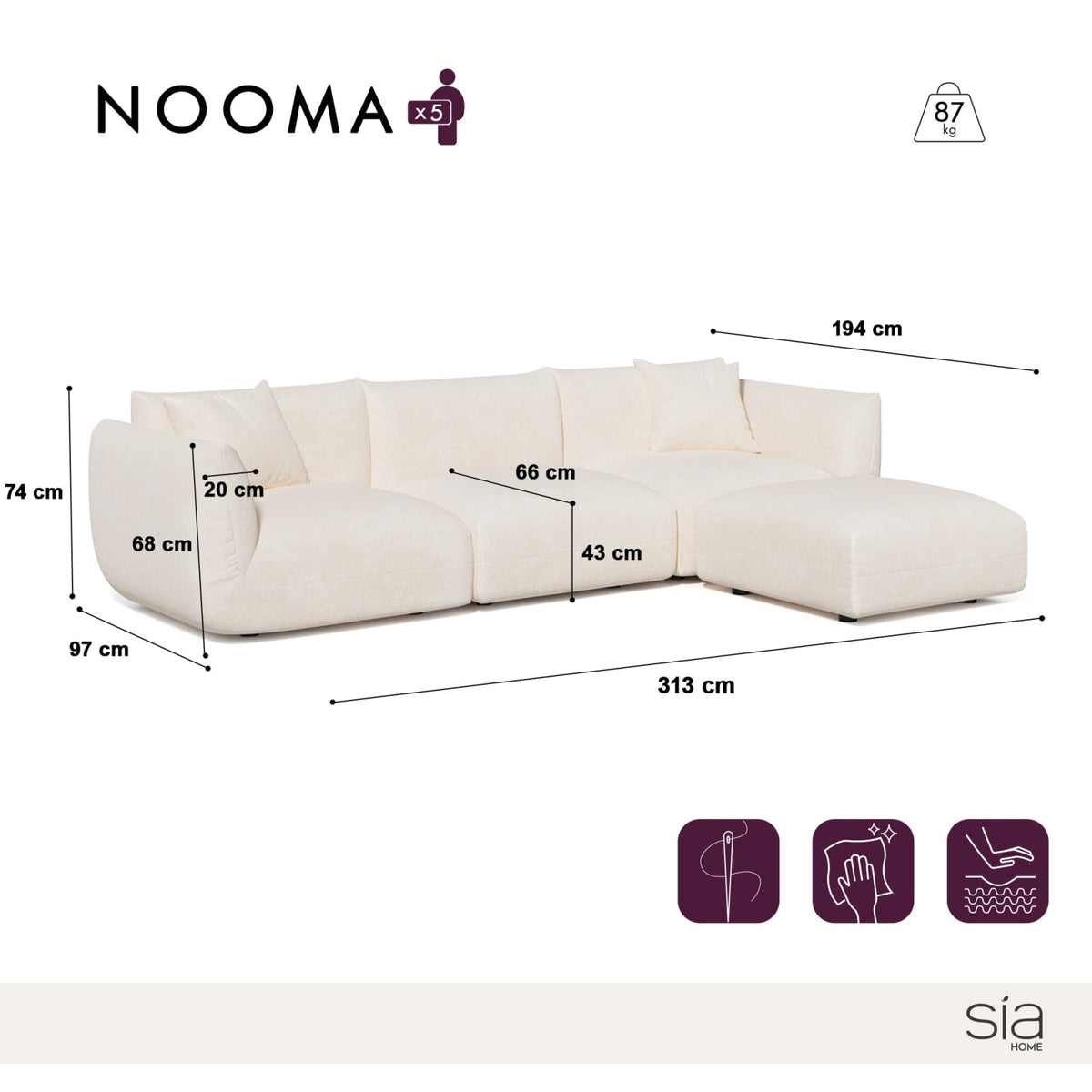 Canapé d'Angle Modulable en Velours Crème crème - vue 5