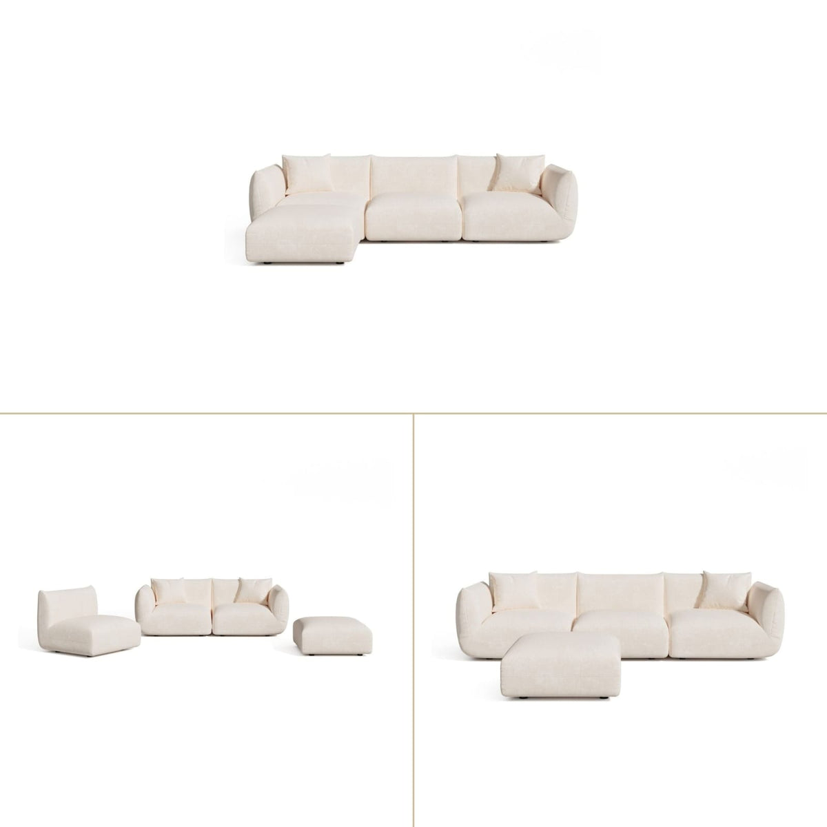 Canapé d'Angle Modulable en Velours Crème crème - vue 3