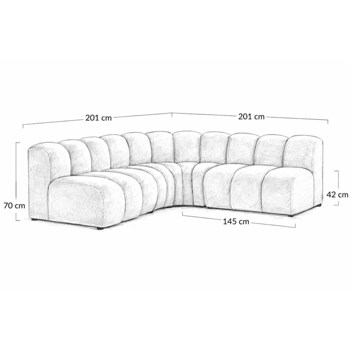 Canapé d'Angle Modulable Arrondi 4 Places en Tissu Texturé Beige beige - vue 4
