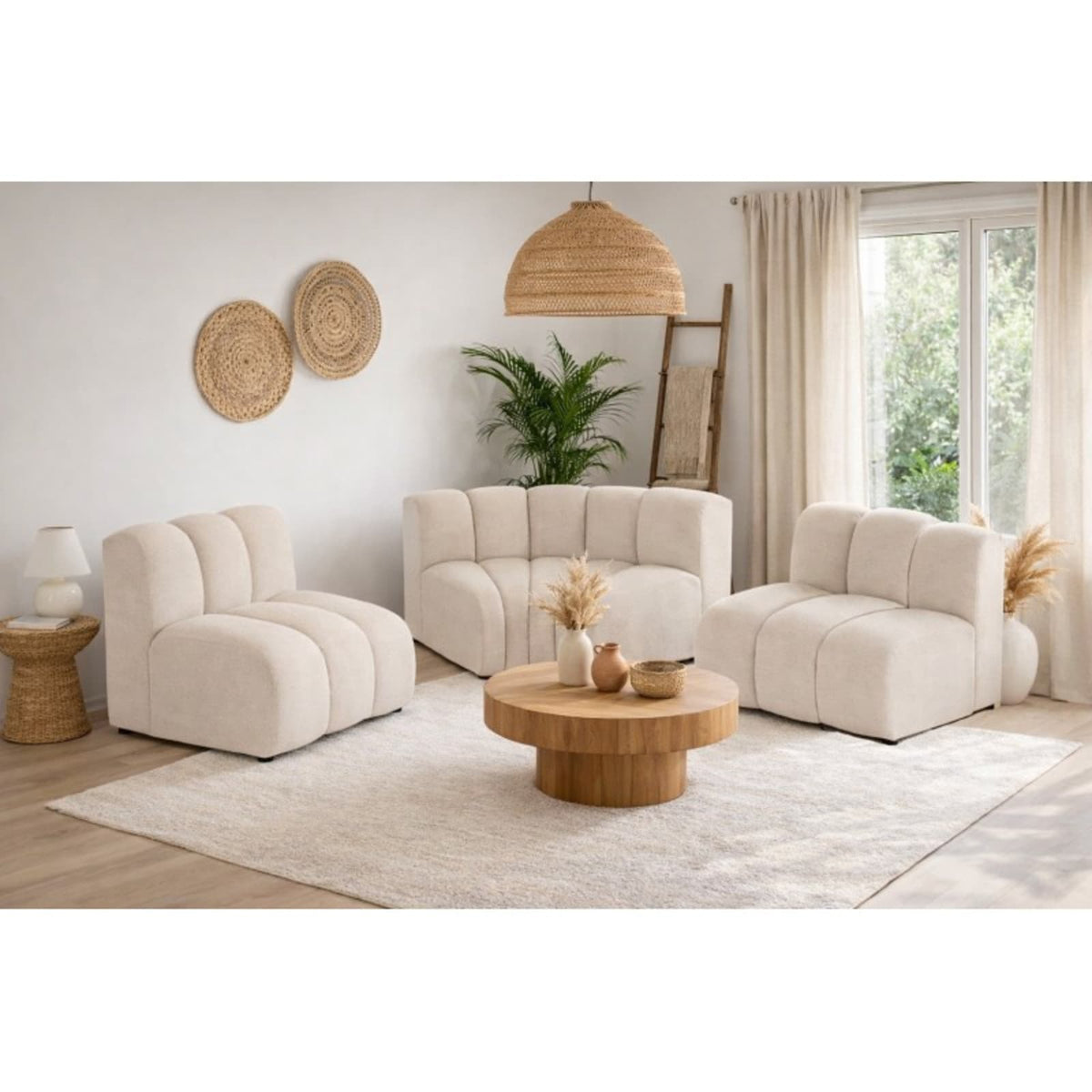 Canapé d'Angle Modulable Arrondi 4 Places en Tissu Texturé Beige beige - vue 5