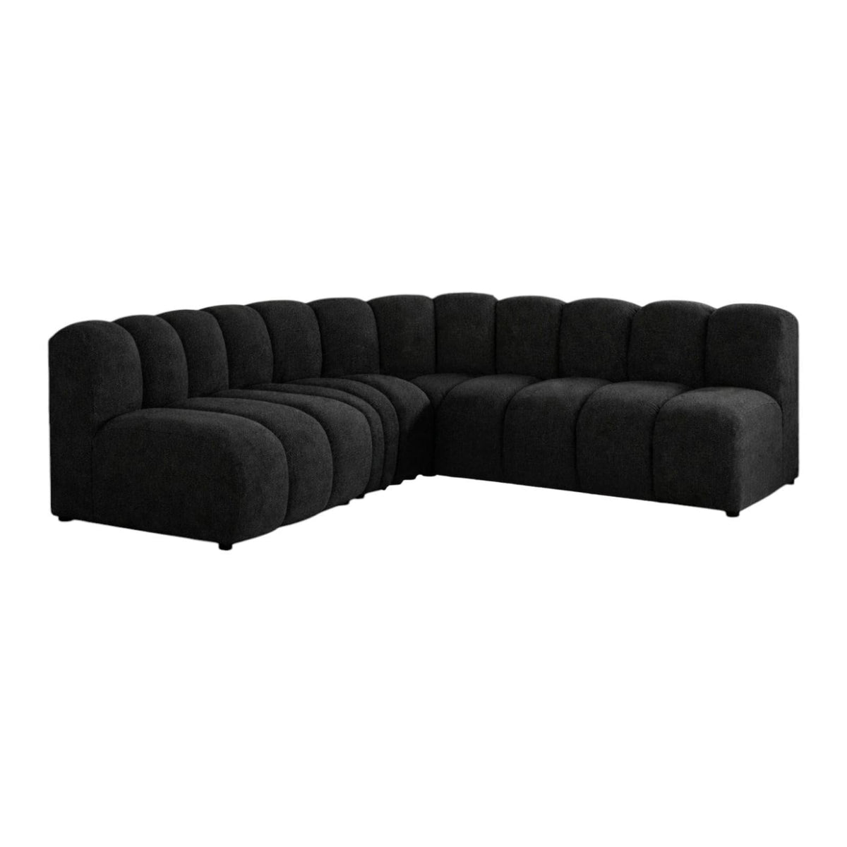 Canapé d'Angle Modulable Arrondi en Tissu Texturé Noir noir - vue 1