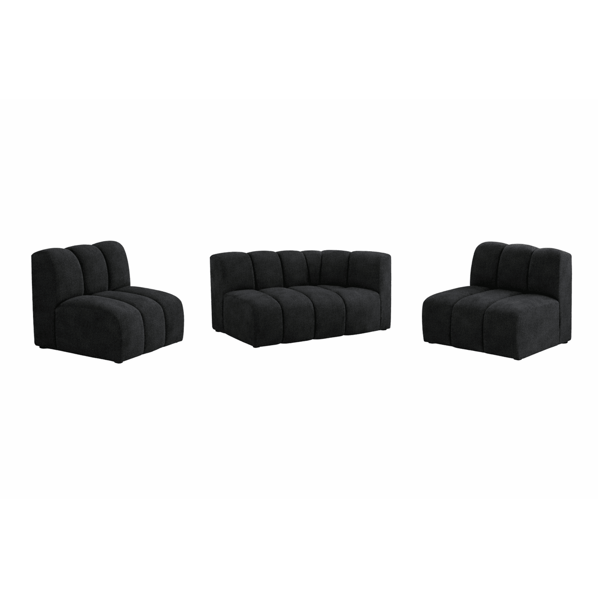 Canapé d'Angle Modulable Arrondi en Tissu Texturé Noir noir - vue 5