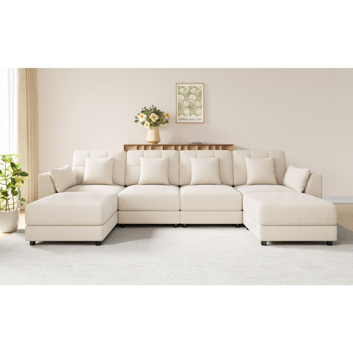 Canapé d'Angle Modulable en Chenille Beige avec LED beige - vue 4