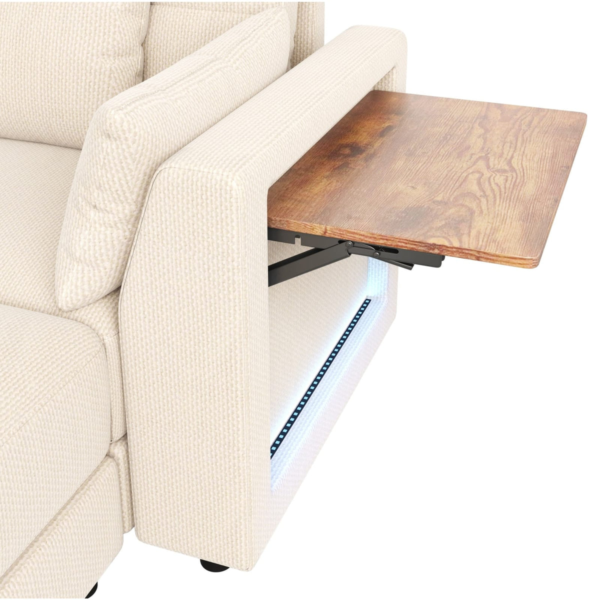 Canapé d'Angle Modulable en Chenille Beige avec LED beige - vue 5