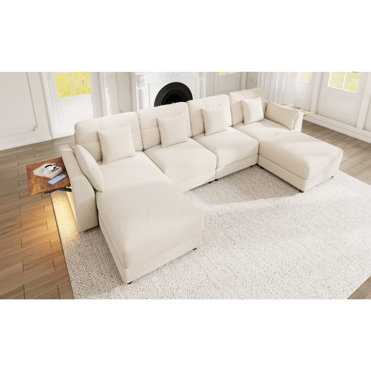 Canapé d'Angle Modulable en Chenille Beige avec LED beige - vue 3