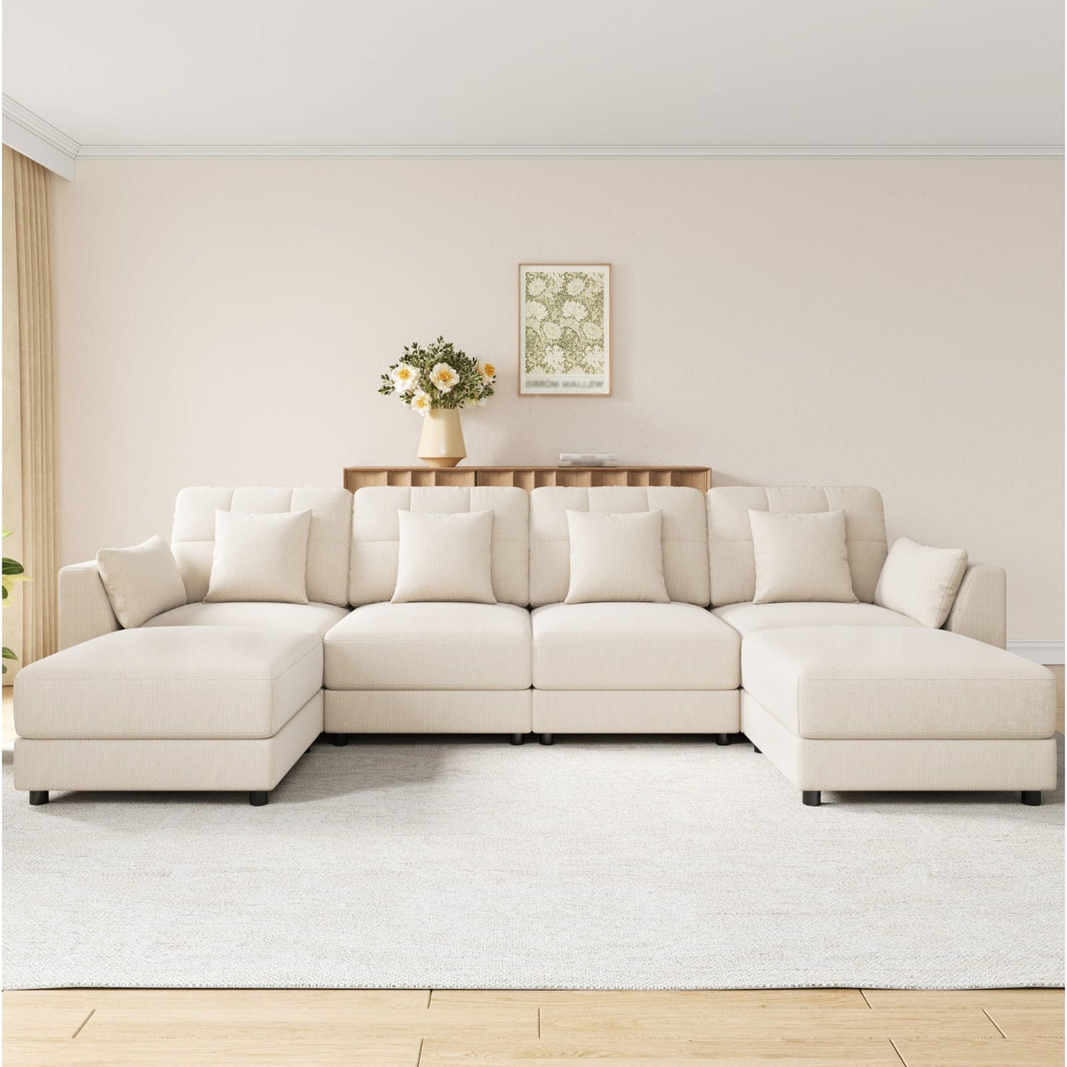 Canapé d'Angle Modulable en Chenille Beige avec LED beige - vue 2