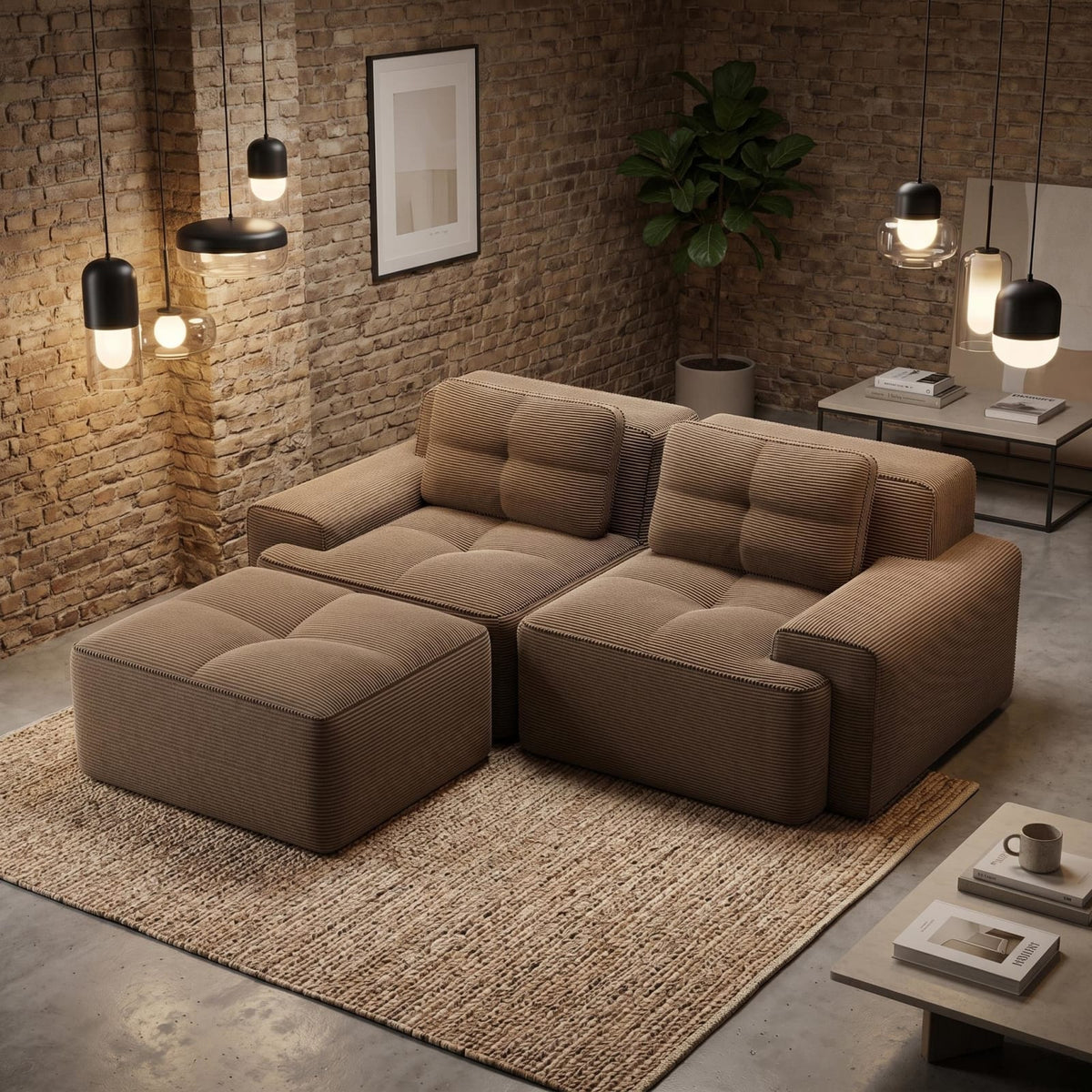 Canapé d'Angle Modulable en Velours Côtelé Marron marron - vue 4
