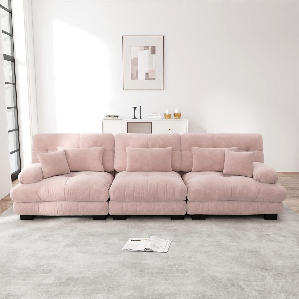 Canapé d'Angle Modulable en Chenille Rose rose - vue 4