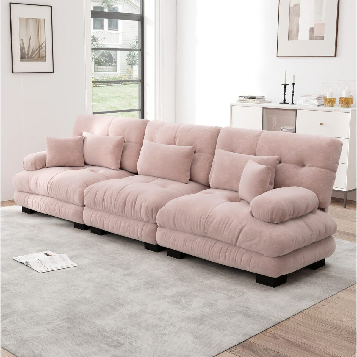Canapé d'Angle Modulable en Chenille Rose rose - vue 3