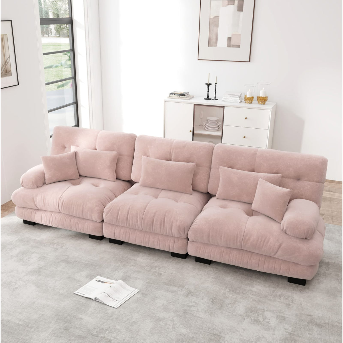 Canapé d'Angle Modulable en Chenille Rose rose - vue 2