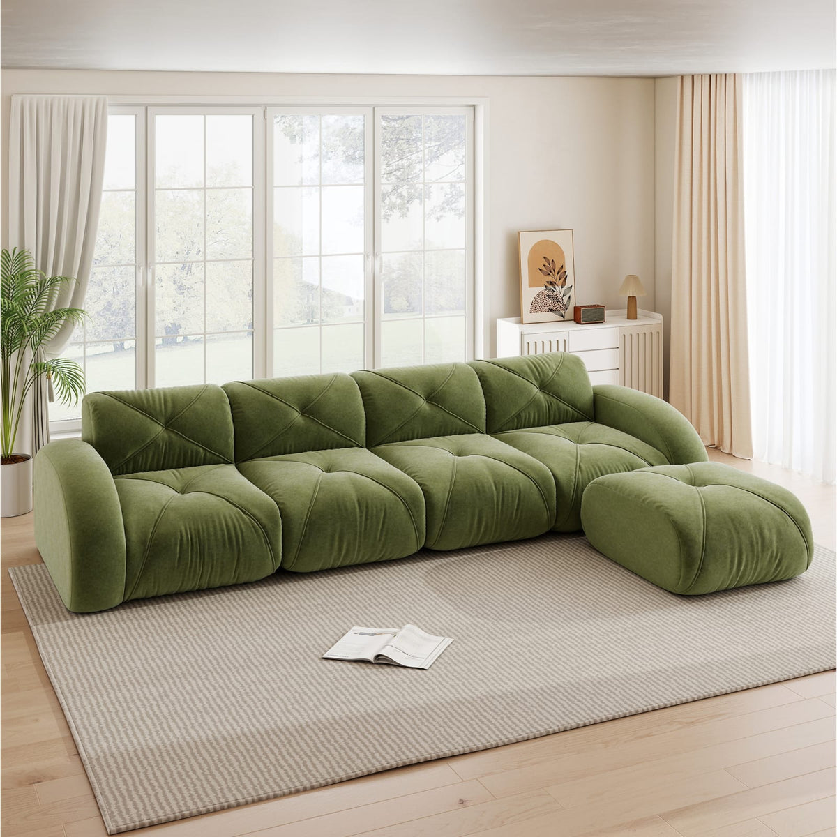 Canapé d'Angle Modulaire en Chenille Verte vert - vue 2