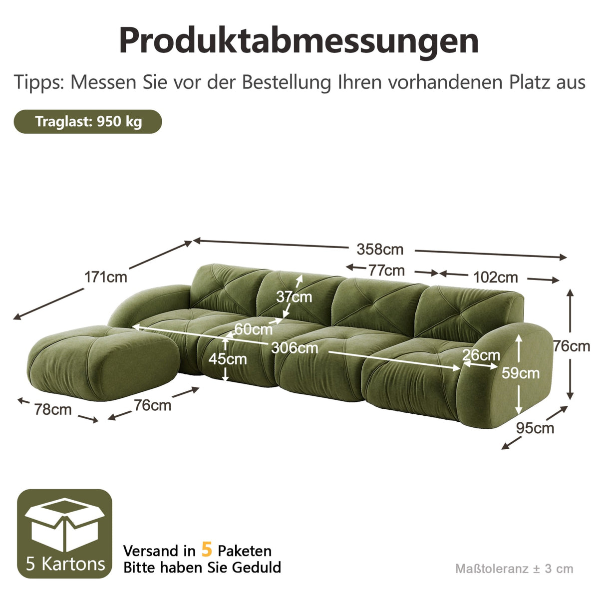 Canapé d'Angle Modulaire en Chenille Verte vert - vue 4