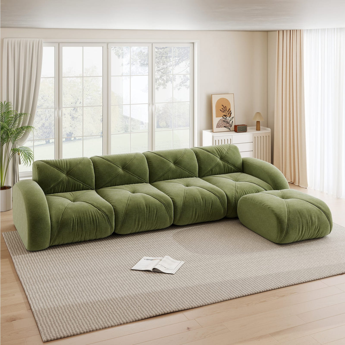 Canapé d'Angle Modulaire en Chenille Verte vert - vue 5