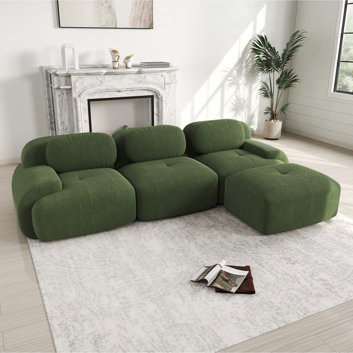 Canapé d'Angle Modulable en Velours Côtelé Vert vert - vue 2