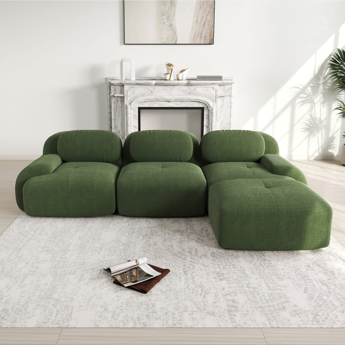Canapé d'Angle Modulable en Velours Côtelé Vert vert - vue 3
