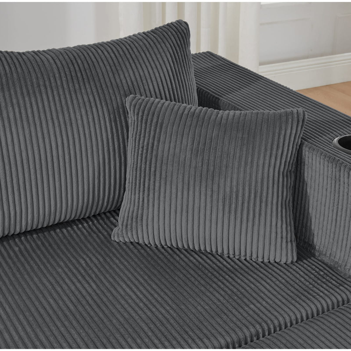 Canapé d'Angle Modulable 3 Places en Velours Côtelé Gris gris - vue 5